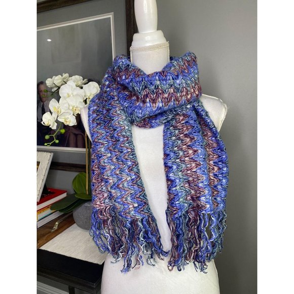Missoni Chevron Wool Mohair Metallic Fringe Scarf - Picture 2 of 8